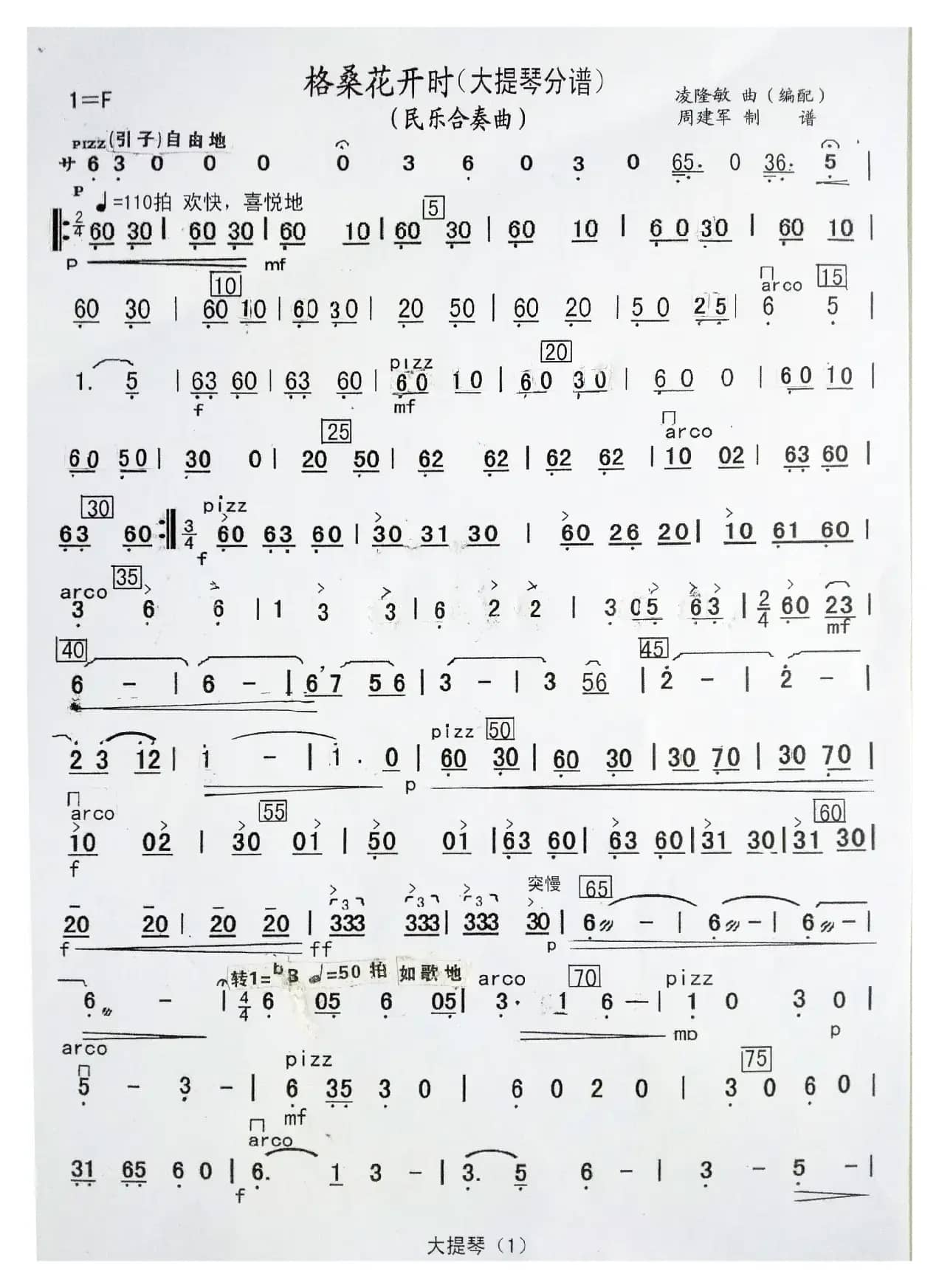 格桑花开时（民乐合奏曲分谱）