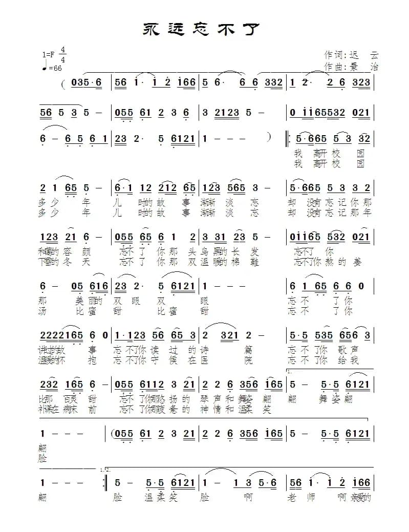 永远忘不了（迟云词 景治曲）