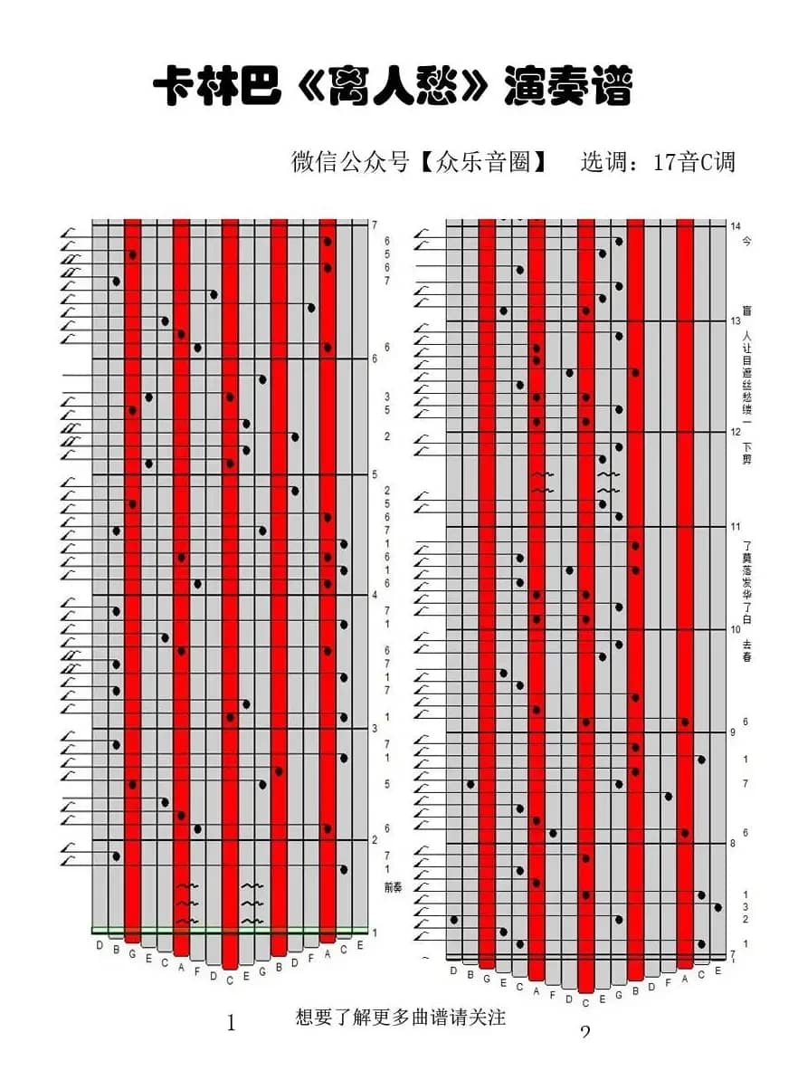 离人愁（拇指琴卡林巴琴专用谱）