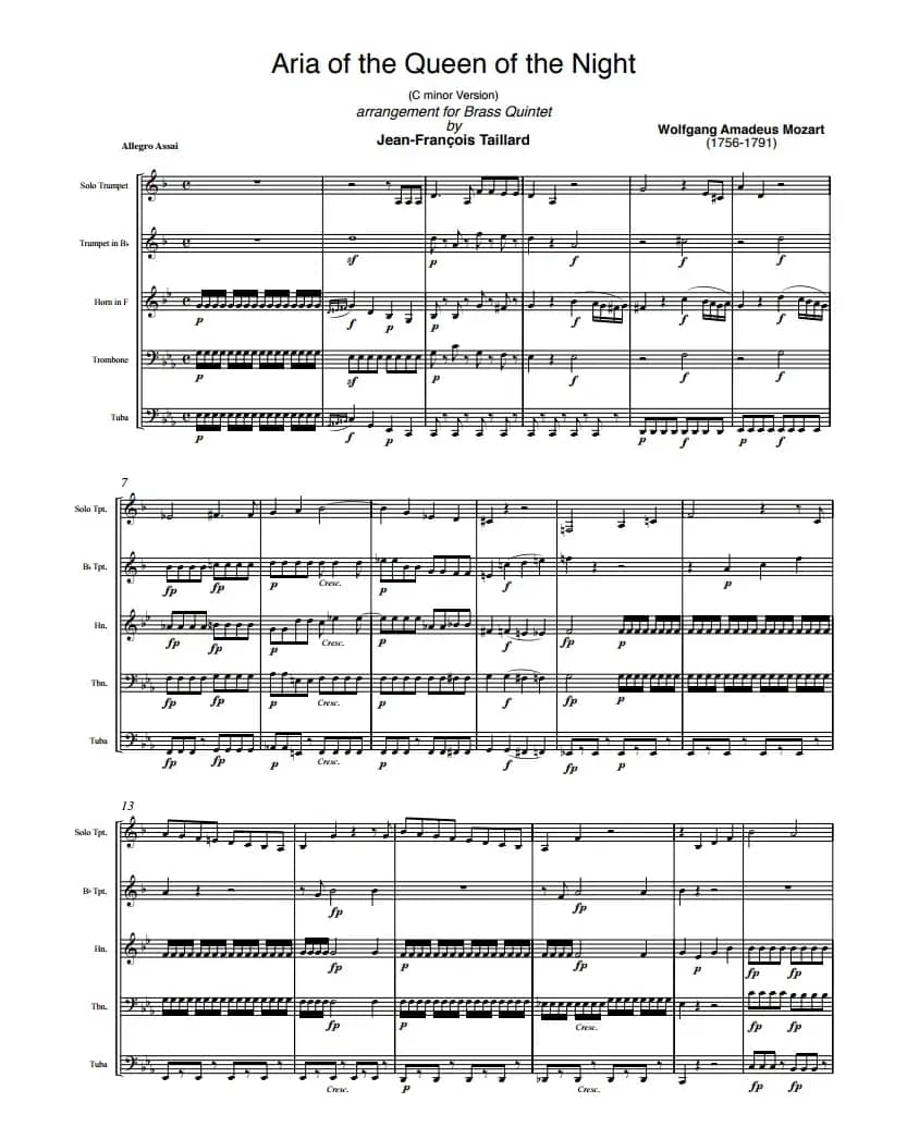 莫扎特-夜之女王的咏叹调（铜管五重奏）