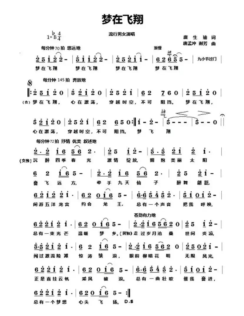 梦在飞翔(唐生瑜词 唐孟冲 谢芳曲)