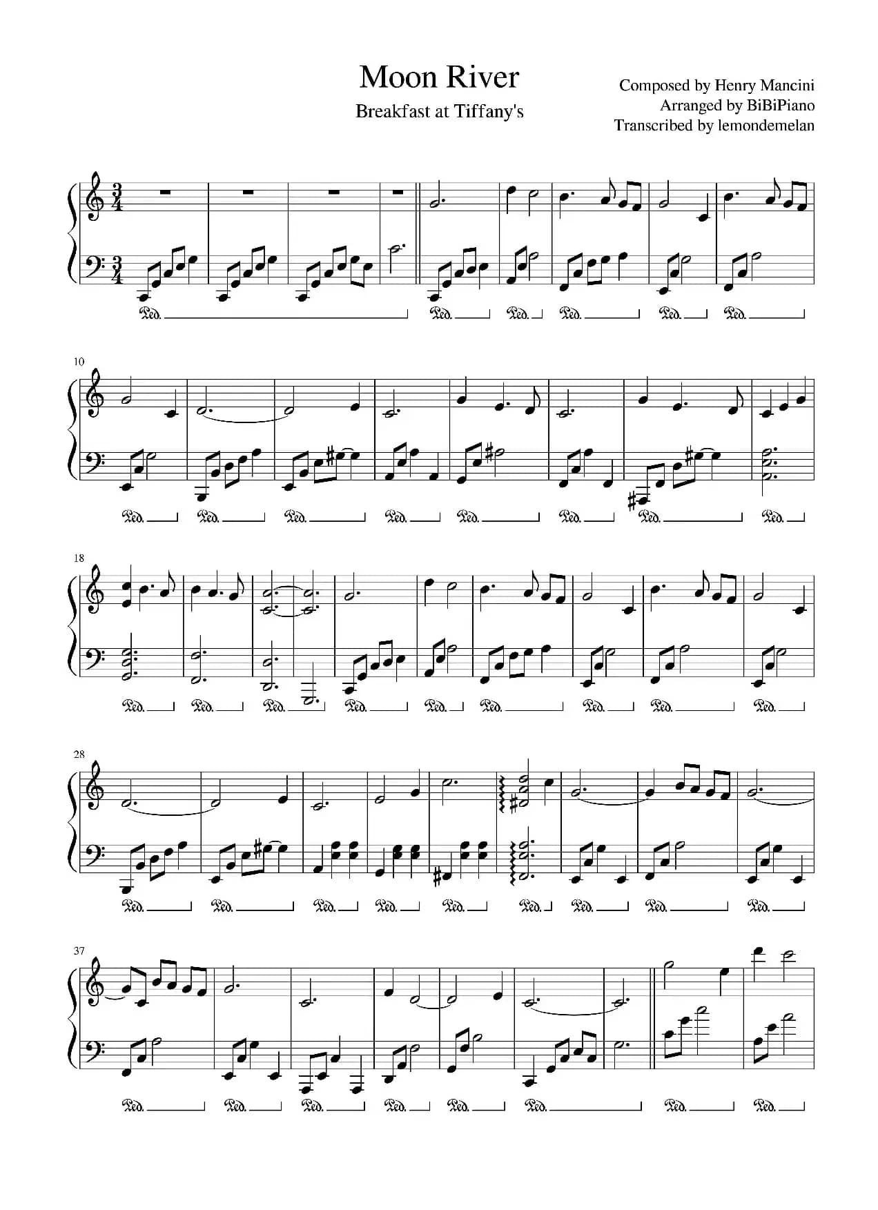 Moon River(月亮河)【Breakfast at Tiffany's(蒂凡尼的早餐)】(BiBiPiano钢琴版)