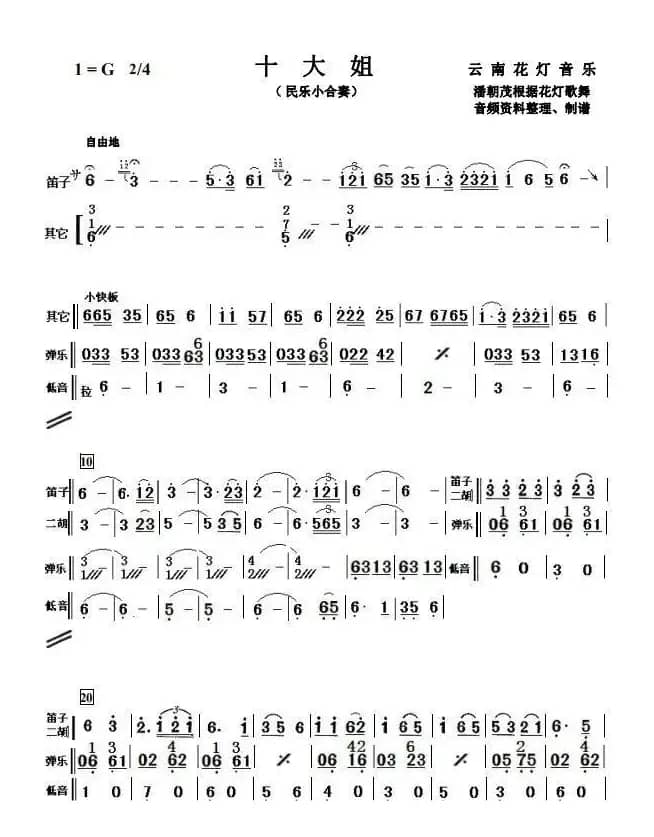 十大姐（简单小民乐合奏谱）