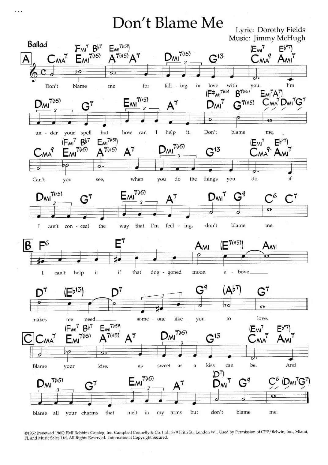 Don't Blame Me（带和弦五线谱）