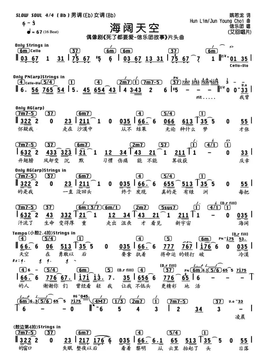 海阔天空（电视剧《死了都要爱—信乐团的故事》片头曲、编配乐谱）