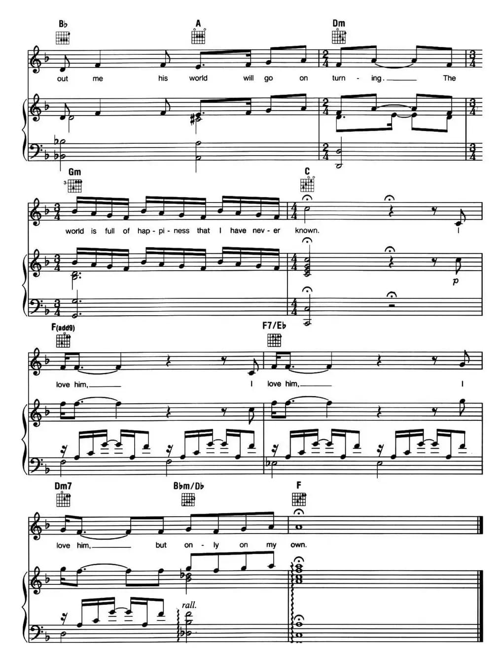 On My Own（音乐剧《悲惨世界》（Les Miserables）选曲、正谱 ）