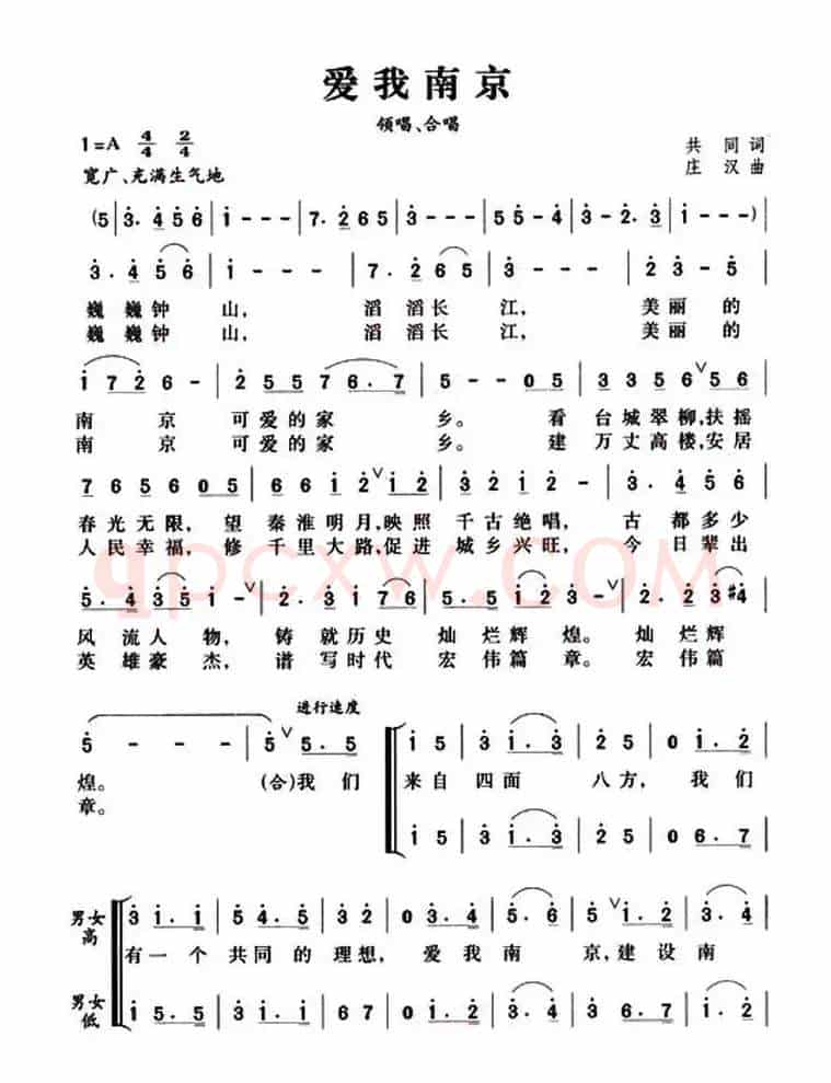 爱我南京（共同词 庄汉曲）