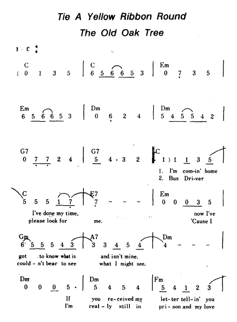 [美]Tie A Yellow Ribbon Round The Old Oak Tree（老橡树上的黄丝带、带和弦）