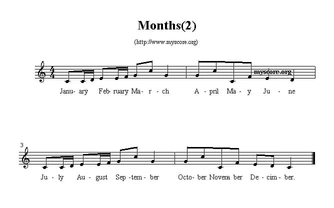 Months（英文儿歌、五线谱）