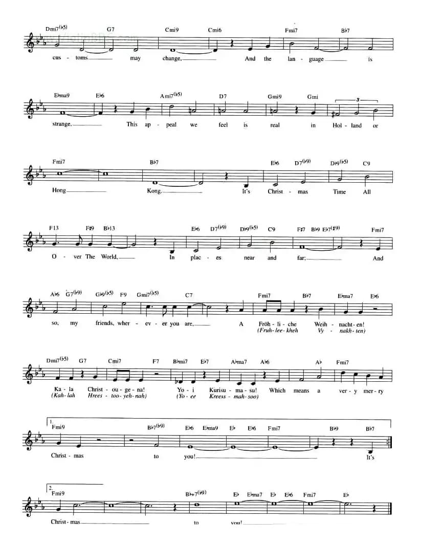 IT'S CHRISTMAS TIME ALL OVER THE WORLD（五线谱）