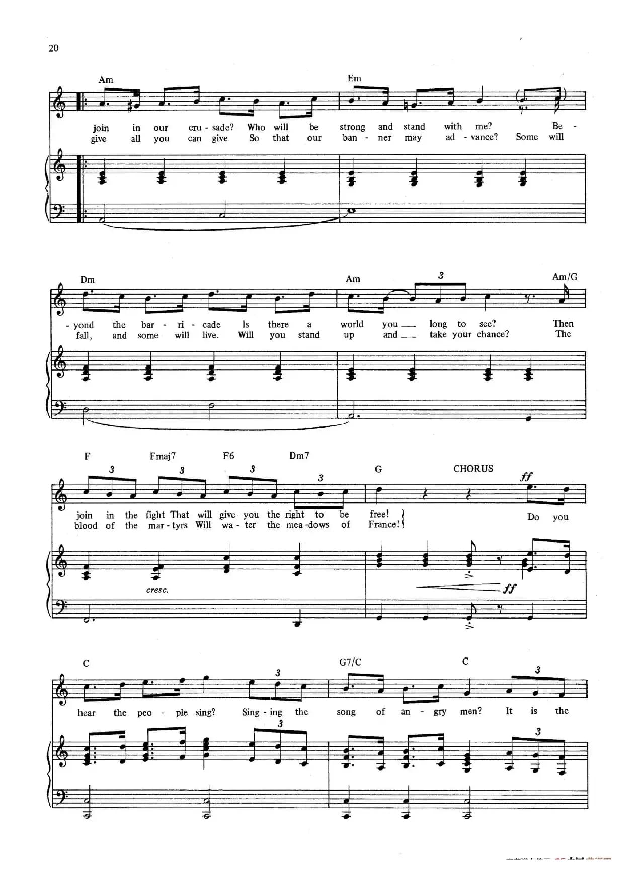 Do You Hear the People Sing? （音乐剧《悲惨世界》（Les Miserables）选曲、正谱 ）