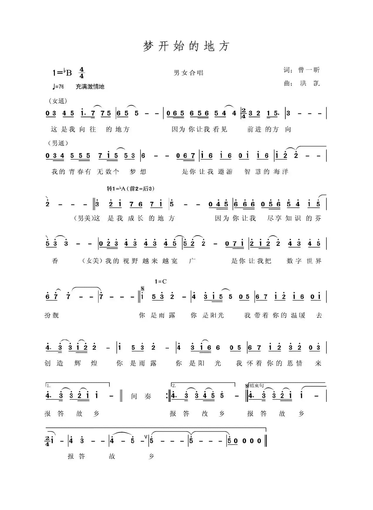 梦开始的地方（曾一昕词 洪凯曲）