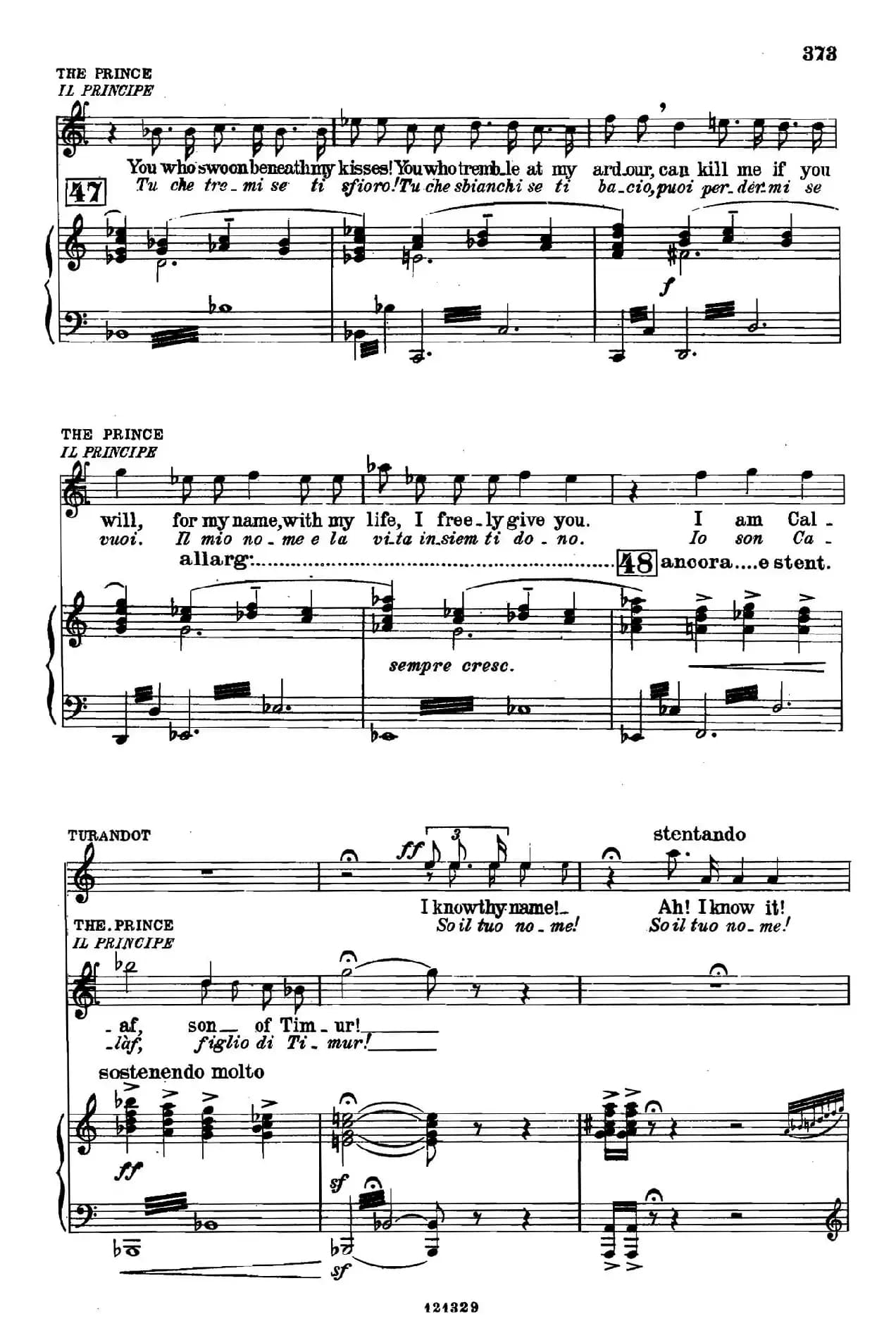 《图兰朵公主》三幕五场歌剧（英意双语）全谱（钢琴伴奏谱 P374——397）