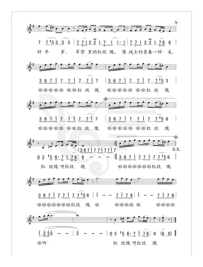 军营里的红玫瑰(线简谱混排版)