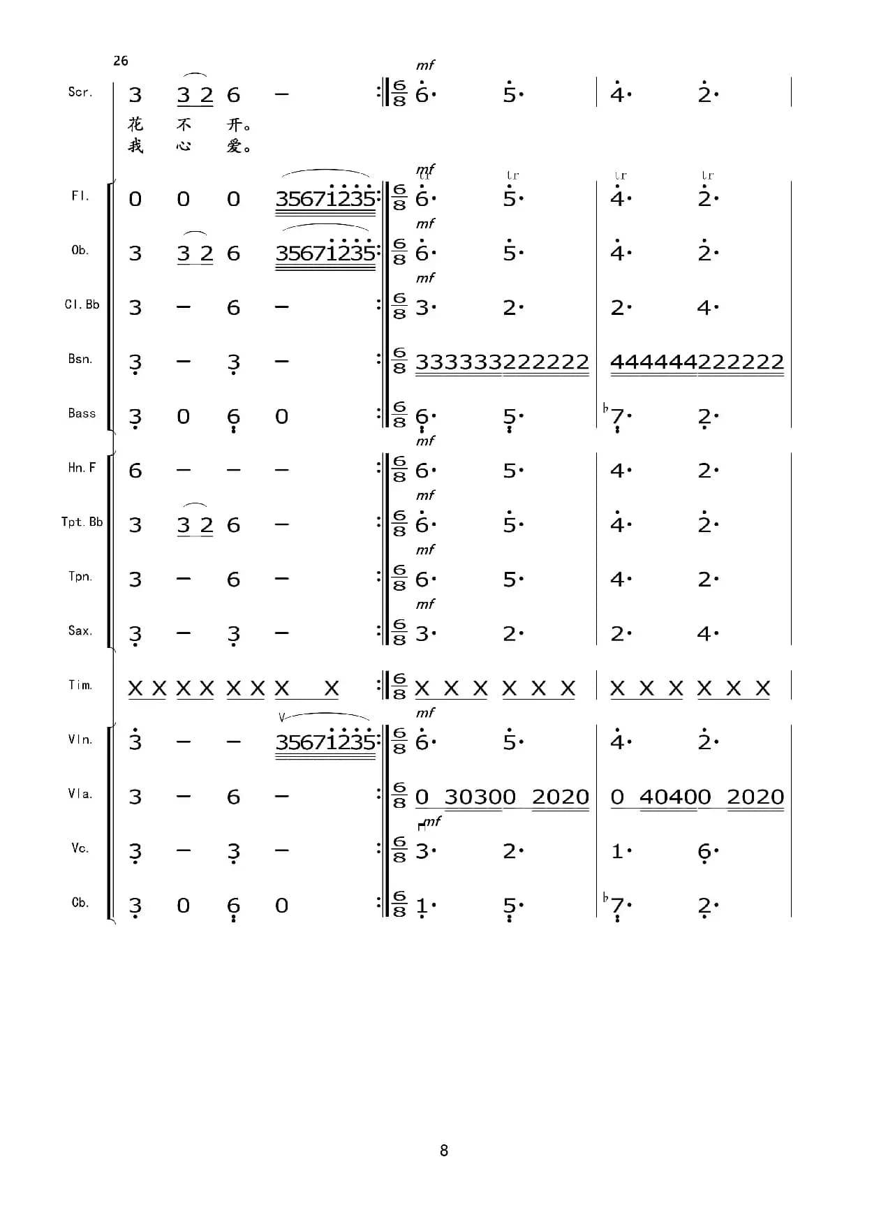 一朵鲜花（《阿诗玛》插曲）（伴奏总谱、简谱版）