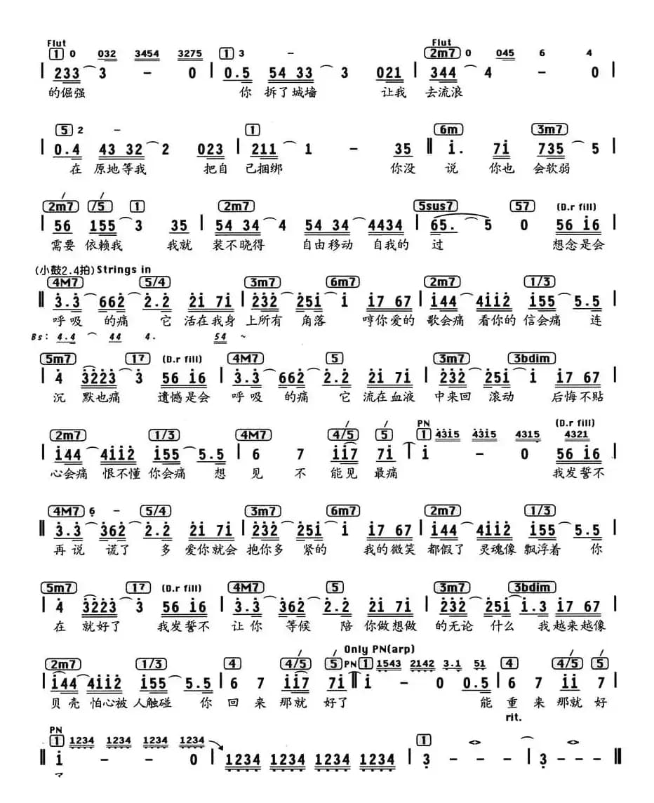 会呼吸的痛（编配乐谱）