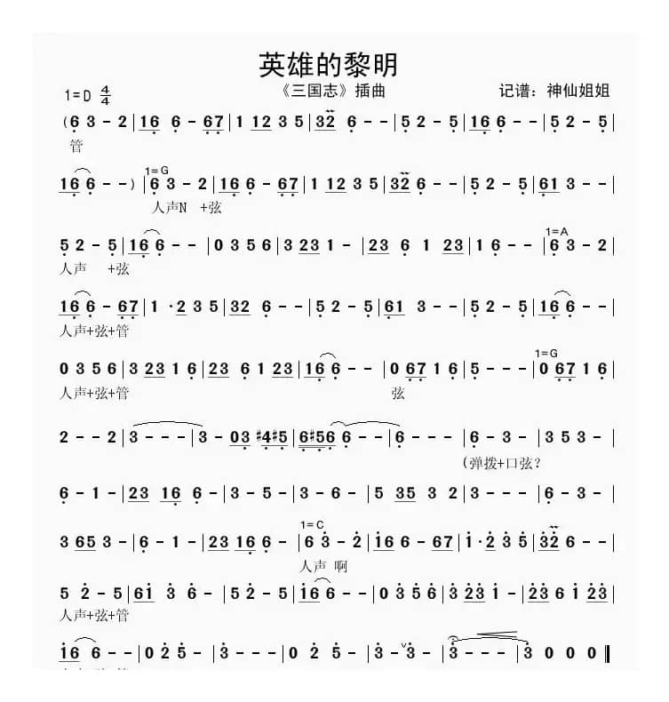 英雄的黎明（简谱）