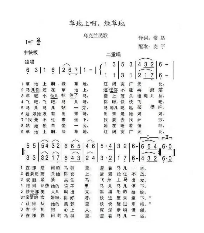 [乌克兰] 草地上啊，绿草地（乌克兰）