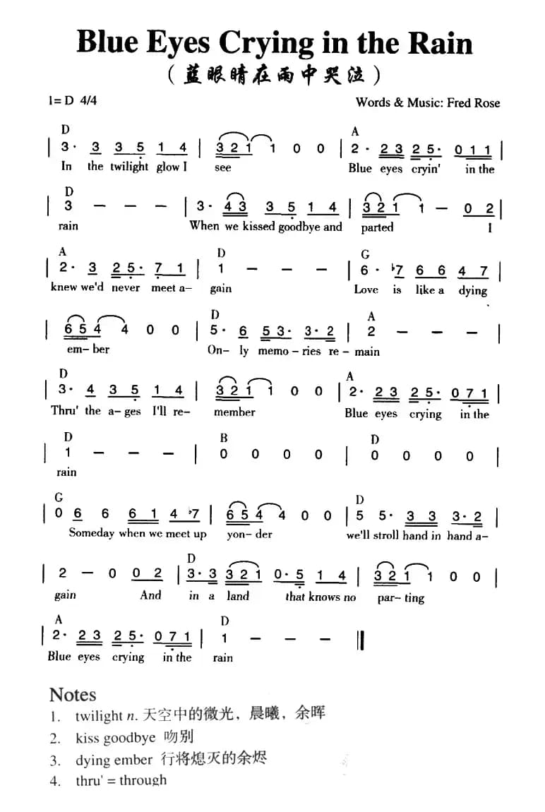 Blue Eyes Crying in the Rain（蓝眼睛在雨中哭泣）