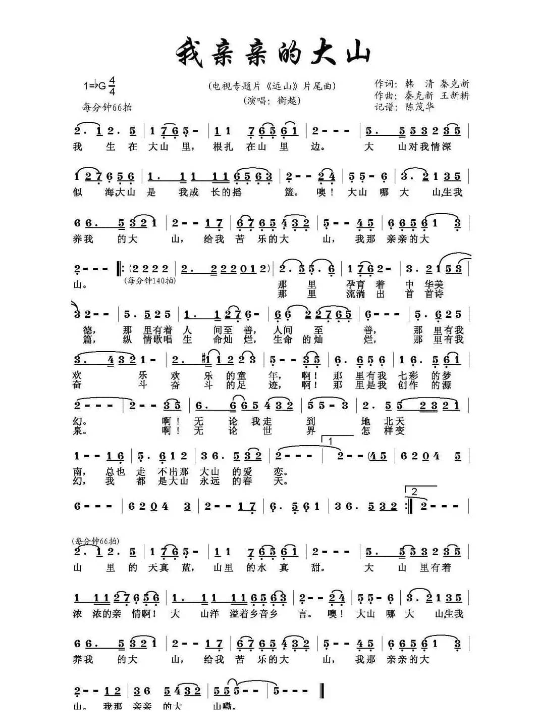 我亲亲的大山（电视专题片《远山》片尾曲）