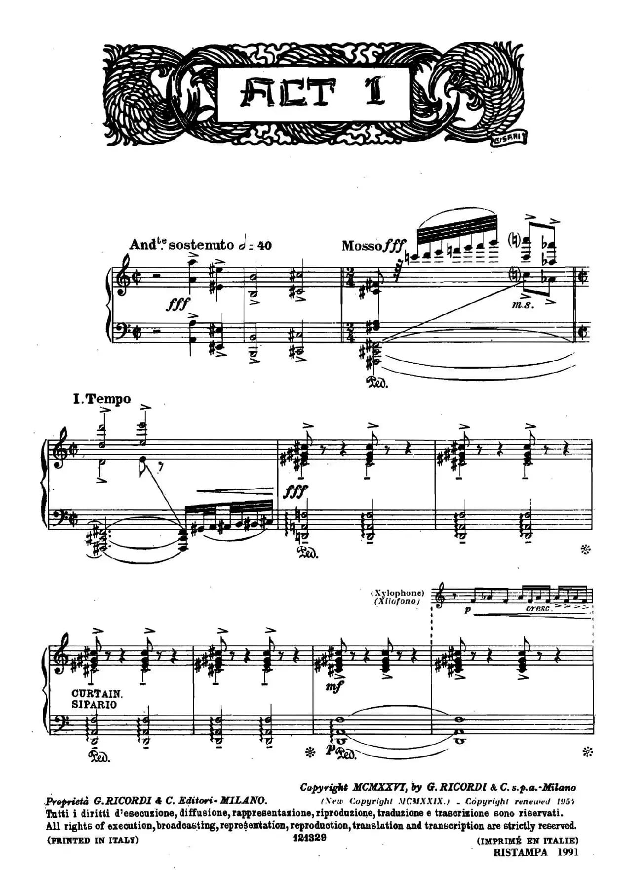 《图兰朵公主》三幕五场歌剧（英意双语）全谱（钢琴伴奏谱 P1——27）