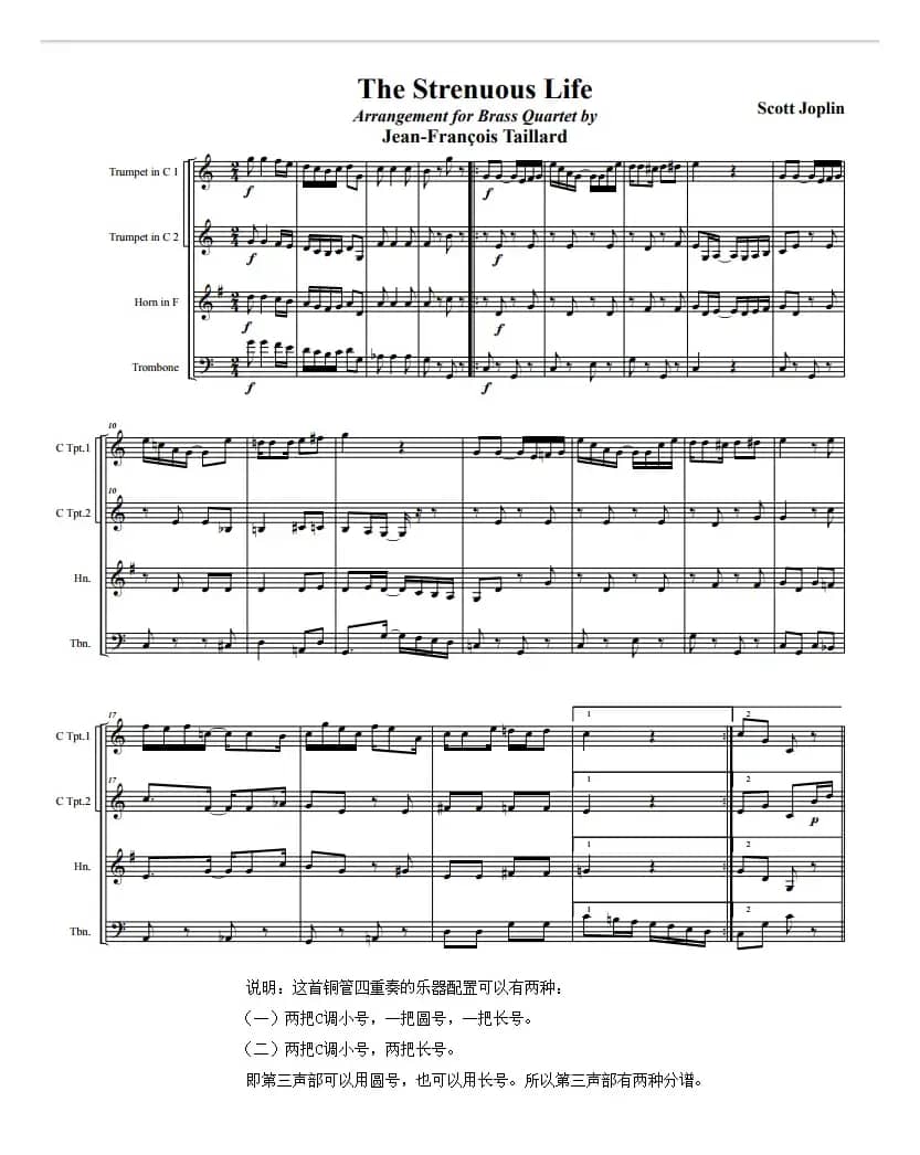 乔普林-艰苦的生活（铜管四重奏）