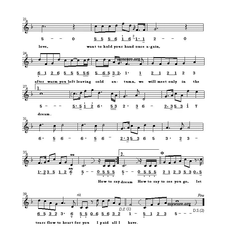 Late Autumn（晚秋）（英译中文歌曲、线简谱混排版）