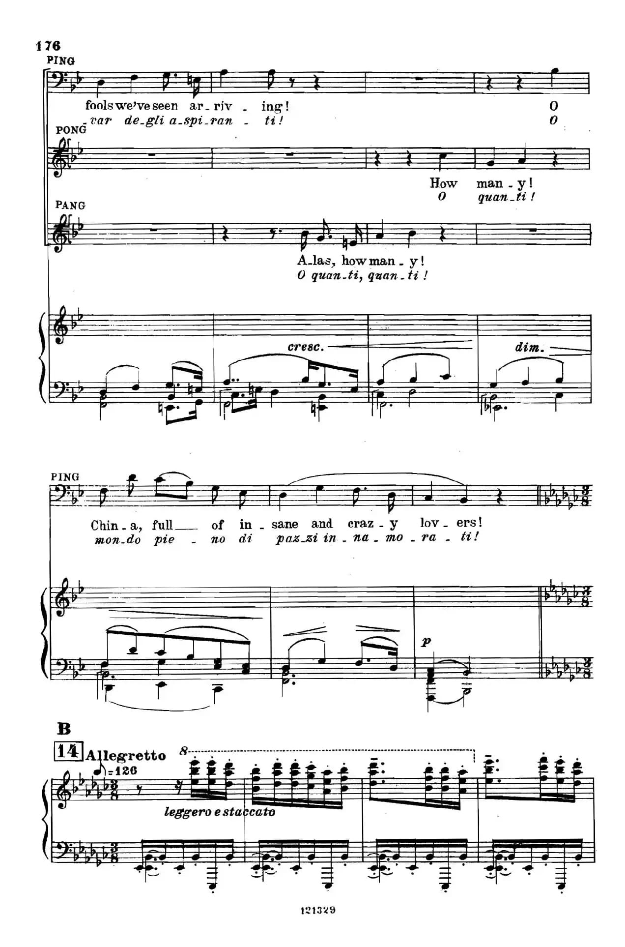 《图兰朵公主》三幕五场歌剧（英意双语）全谱（钢琴伴奏谱 P167——194）