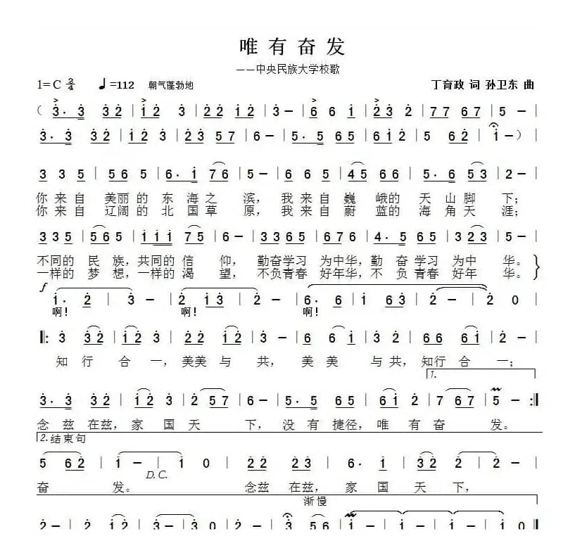 唯有奋发（丁育政词孙卫东曲）