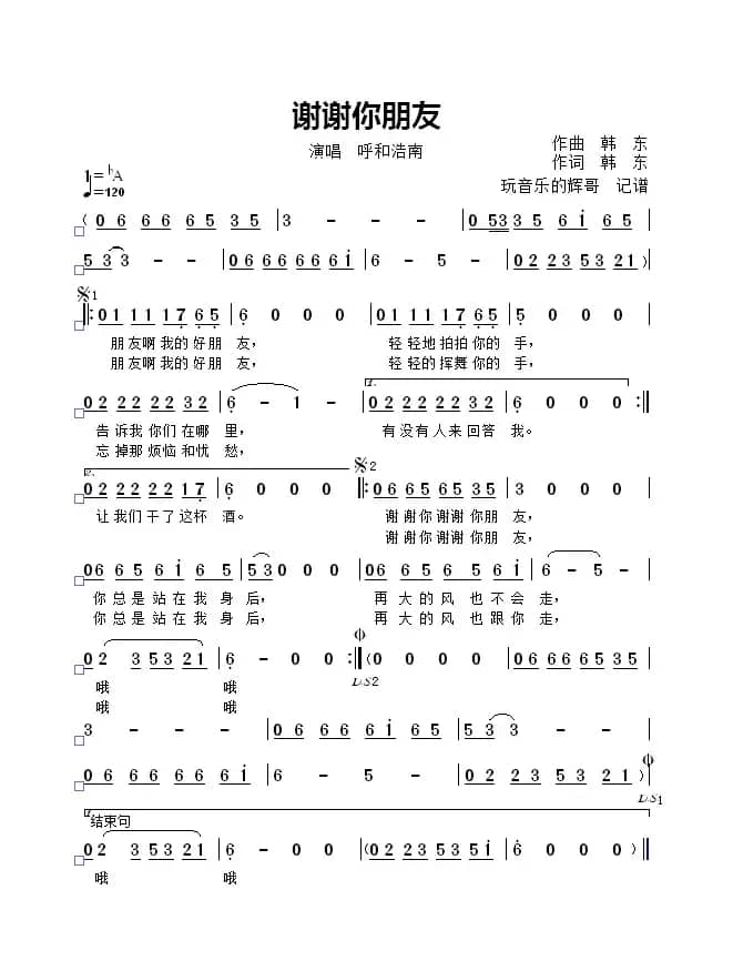 谢谢你朋友(演唱 呼和浩南)