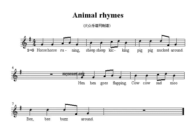Animal rhymes（英文儿歌、五线谱）