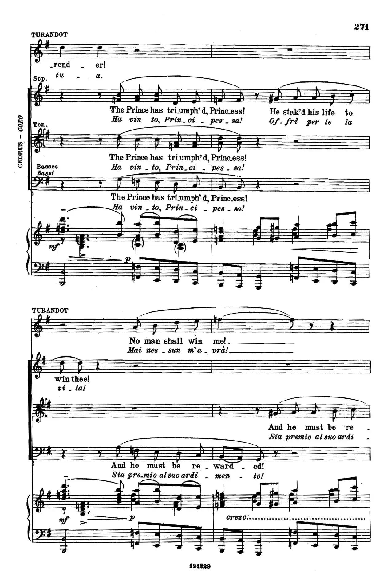 《图兰朵公主》三幕五场歌剧（英意双语）全谱（钢琴伴奏谱 P264——282）