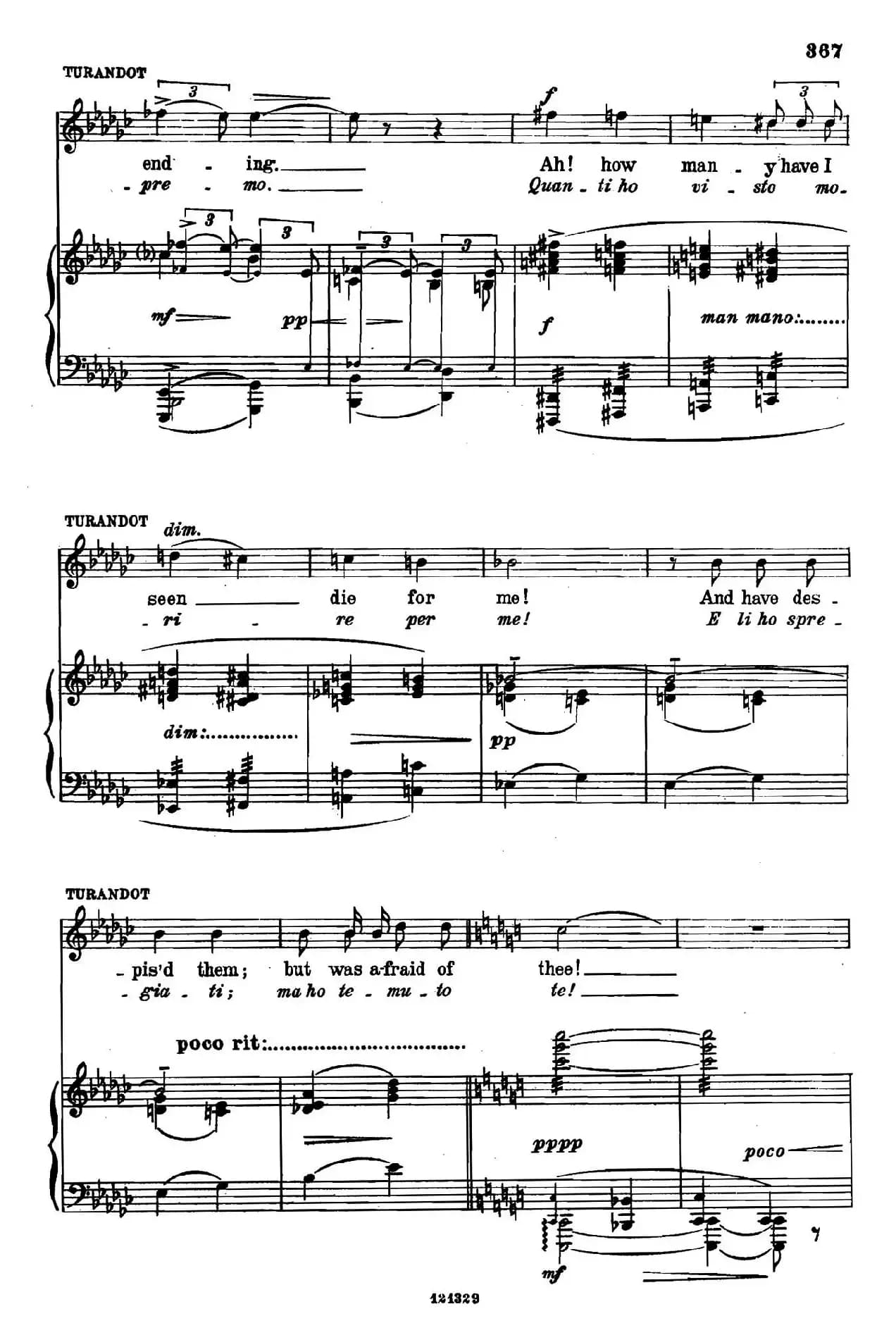 《图兰朵公主》三幕五场歌剧（英意双语）全谱（钢琴伴奏谱 P374——397）