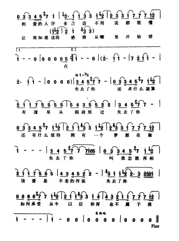 失去了你（楼南蔚词 王力宏曲）