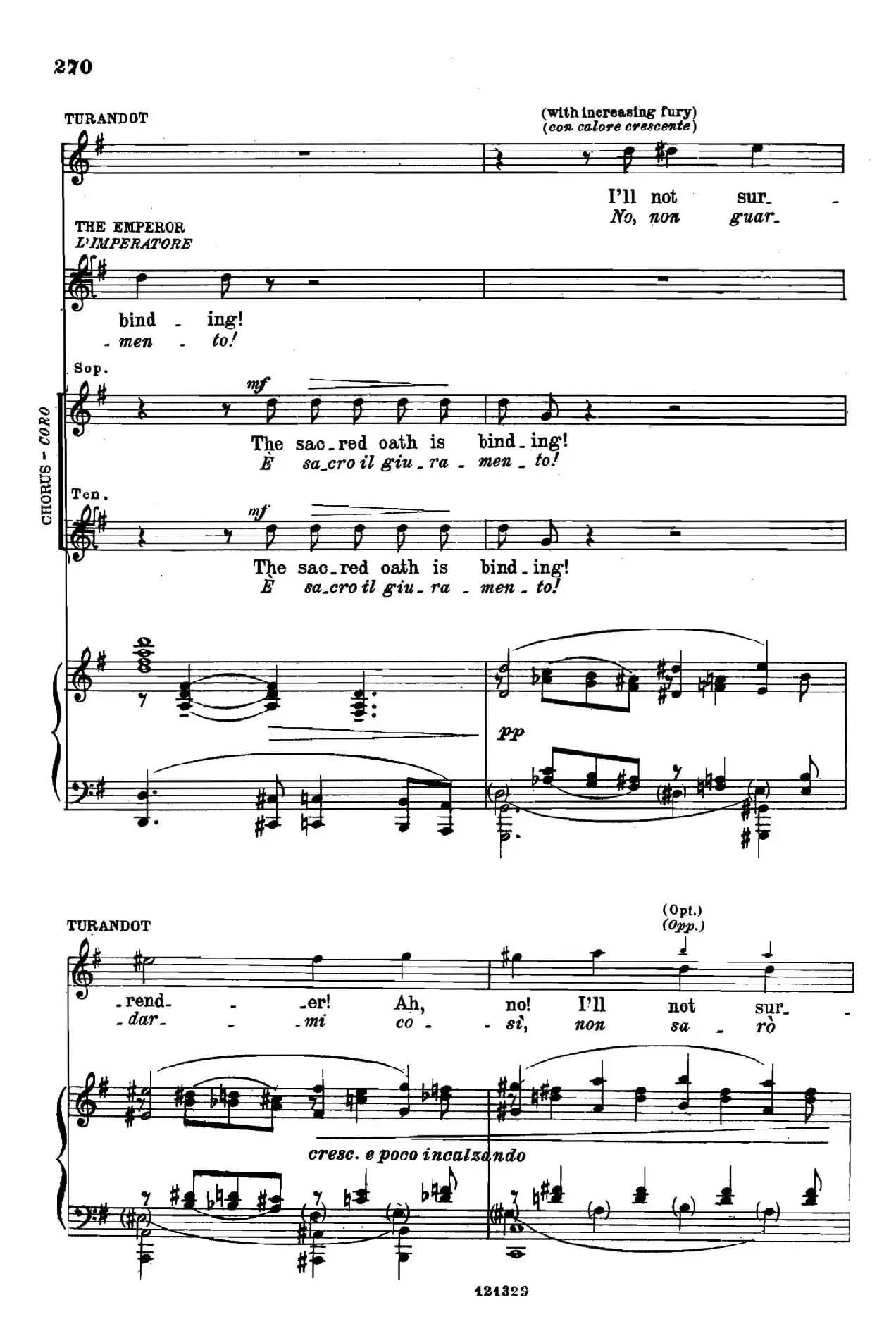 《图兰朵公主》三幕五场歌剧（英意双语）全谱（钢琴伴奏谱 P264——282）