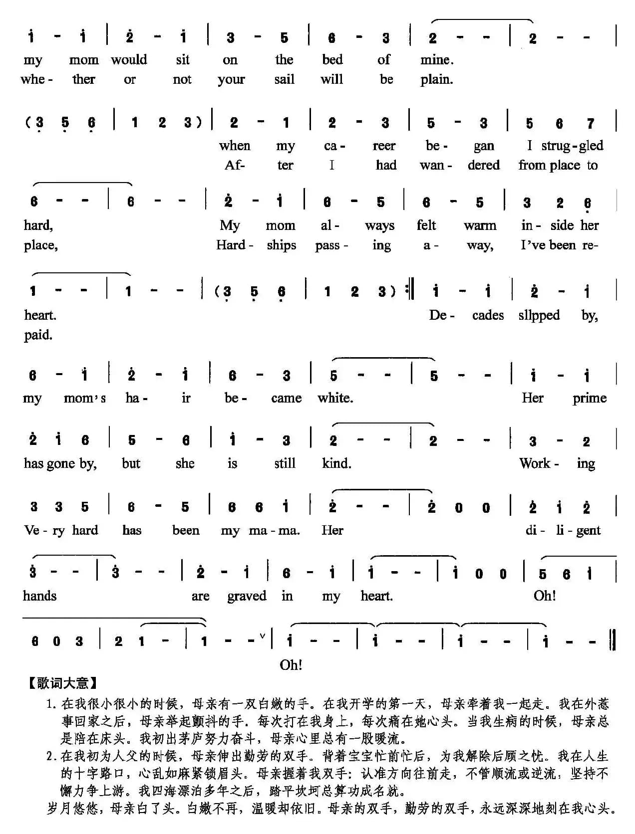 母亲的双手（陈颖波词 赵陈圣乐曲）