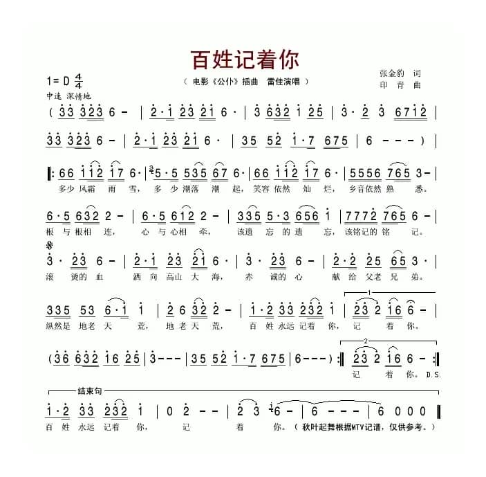 百姓记着你（电影《公仆》插曲）