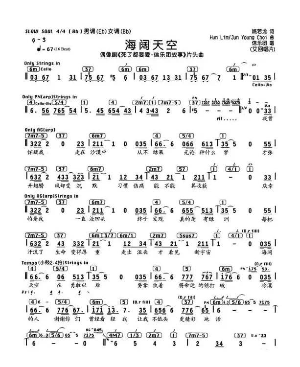 海阔天空（编配乐谱）