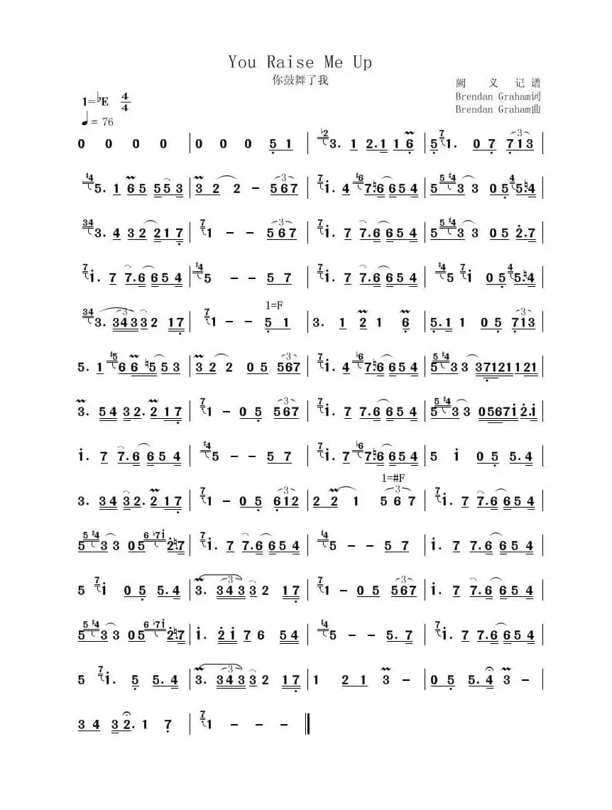 你鼓舞了我(You Raise Me Up)(萨克斯谱)