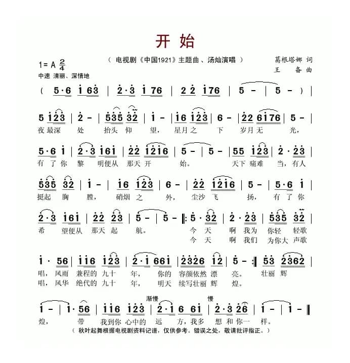 开始(电视剧《中国1921》主题曲)