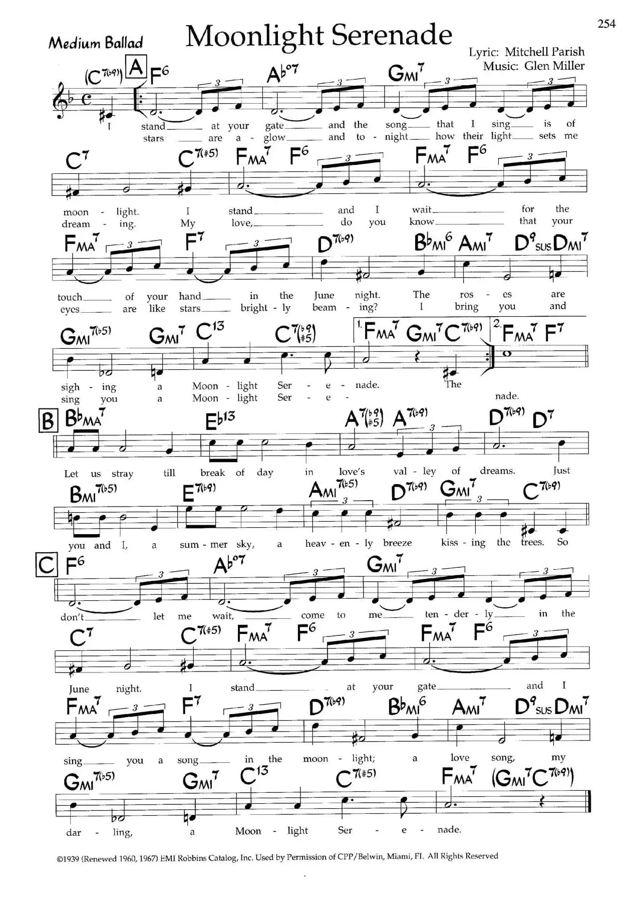 Moonlight Serenade（带和弦五线谱）