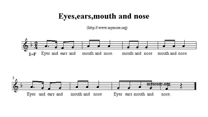 Eyes,ears,mouth and nose（英文儿歌、五线谱）