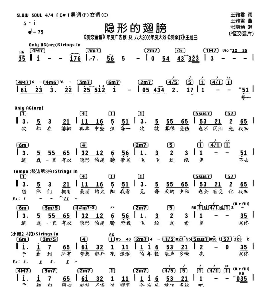 隐形的翅膀（编配乐谱）