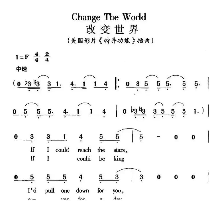 Change The World 改变世界（美国影片《特异功能》插曲）