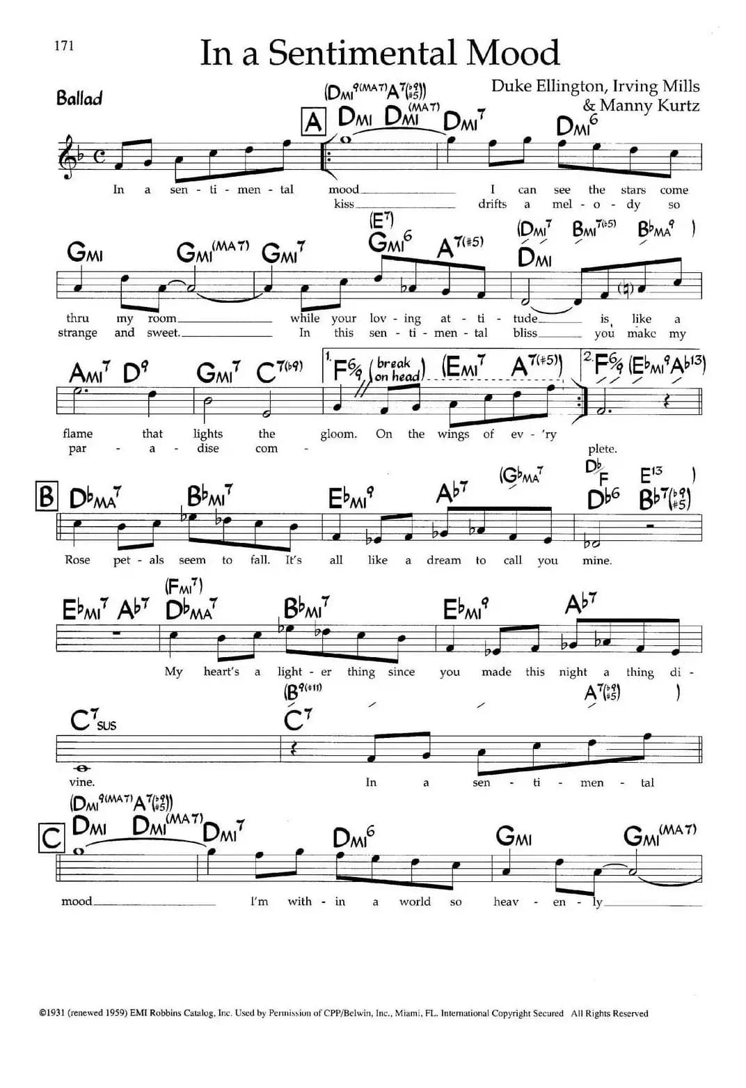 In a Sentimental Mood（带和弦五线谱）
