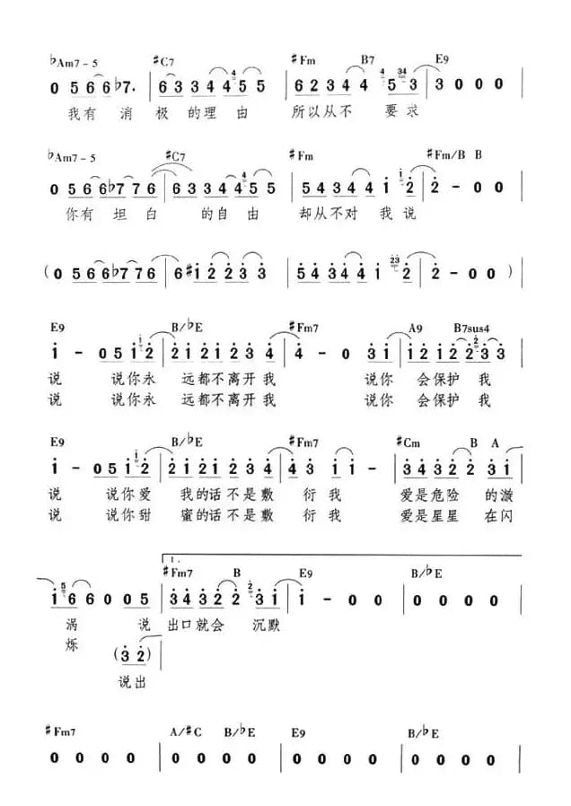 说你永远都不离开我（带和弦）