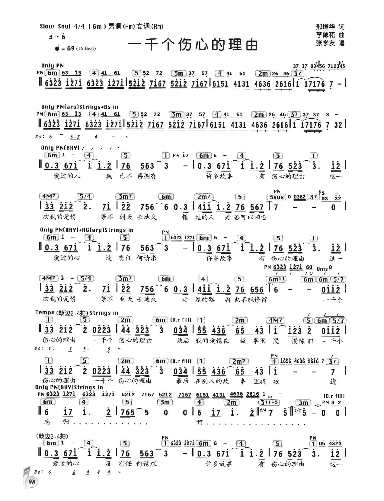 一千个伤心的理由（编配乐谱）