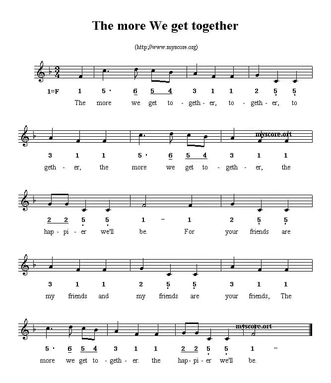 The more We get together(线简谱混排版、英文儿歌)