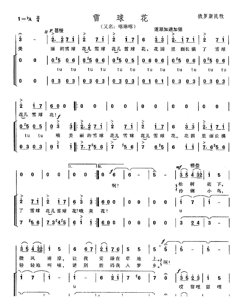 [俄] 雪球花（又名：喀琳喀 ）（三部合唱）