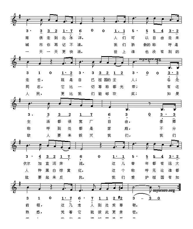 [前苏联] 祖国进行曲（线、简谱混排版 ）